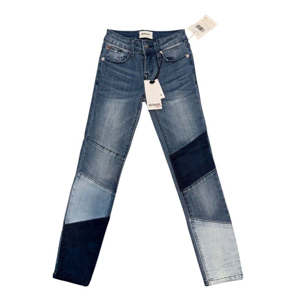 NWT Hudson Patchwork Skinny Jeans Girl's 7 Heavy Duty Blue Stretch Embroidered - Picture 2 of 8